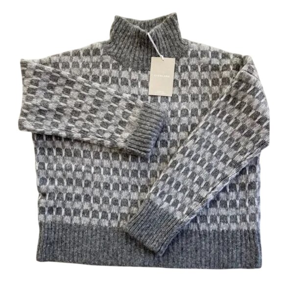 EVERLANE The Cloud Sweater XS Wool Blend Checkered Turtleneck Gray Charcoal - Picture 4 of 8
